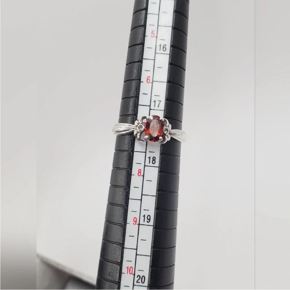 Genuine Oval Garnet & White Topaz 925 Sterling Silver Ring